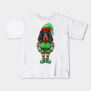 Funny Christmas Elf Gordon Setter Dog Kids T-Shirt